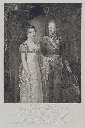 Велин П. Портрет принца Вильгельма Оранского с женой Анной Павловной. Гравюра  первая половина 19 в.