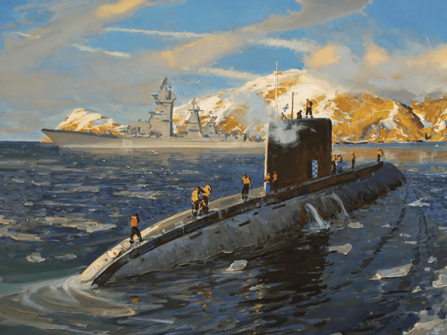 Подводная лодка типа "Варшавянка" - 40 лет в строю. 2020год. холст, масло, 150х200см
